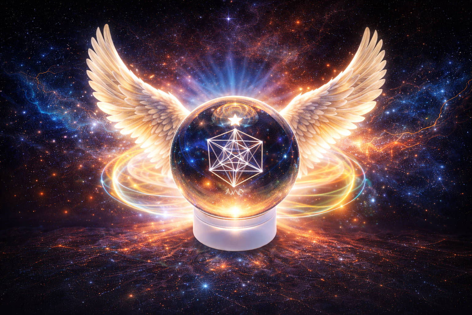 Světelná koule s andělskými křídly